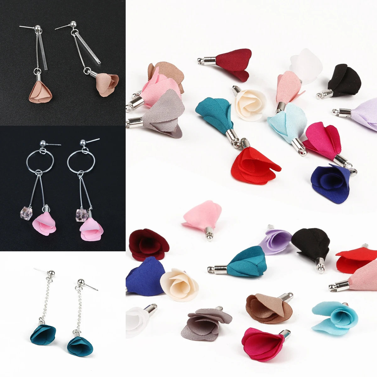 

30/60pcs/lot Fabric Flower Tassels Charm Pendants For DIY Earring Necklace Keychain Jewelry Findings Making Handmade Accessories