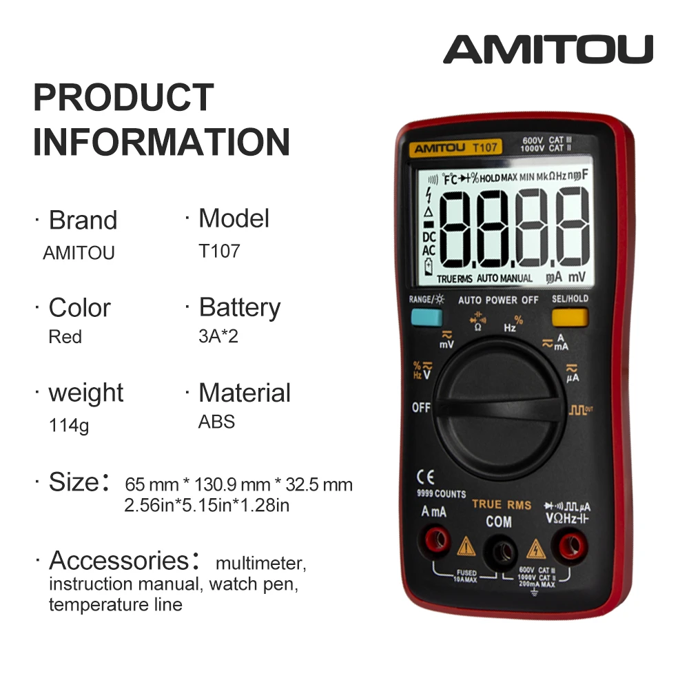 AMITOU T107 мультиметры цифровые вольтметр автомобильный тестер конденсаторов
