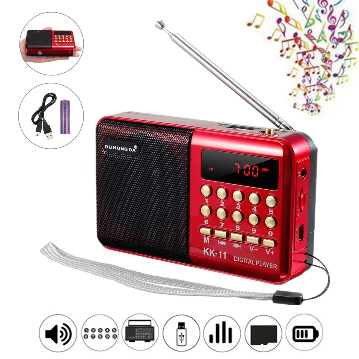 KINCO 3 Вт портативный TFT радио Музыкальный динамик Поддержка FM MP3 USB зарядное устройство 18650 батарея