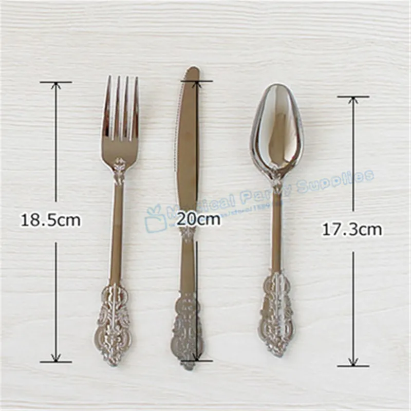 Silver Set 12 комплектов/36 шт одноразовая посуда розовый пластиковый нож вилка ложка набор столовых приборов для дня рождения свадьба торт мороженое Кофе - Цвет: Silver Set