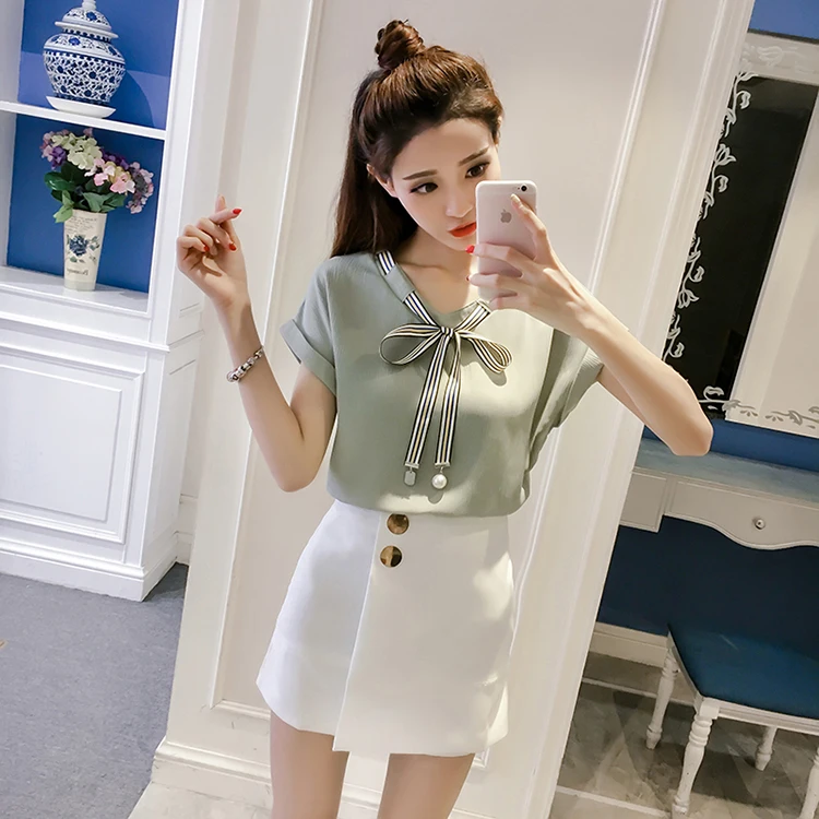 Женские топы и блузки mujer de moda, стильные шифоновые Женские рубашки в Корейском стиле, женская модная одежда, летняя женская одежда с бантом