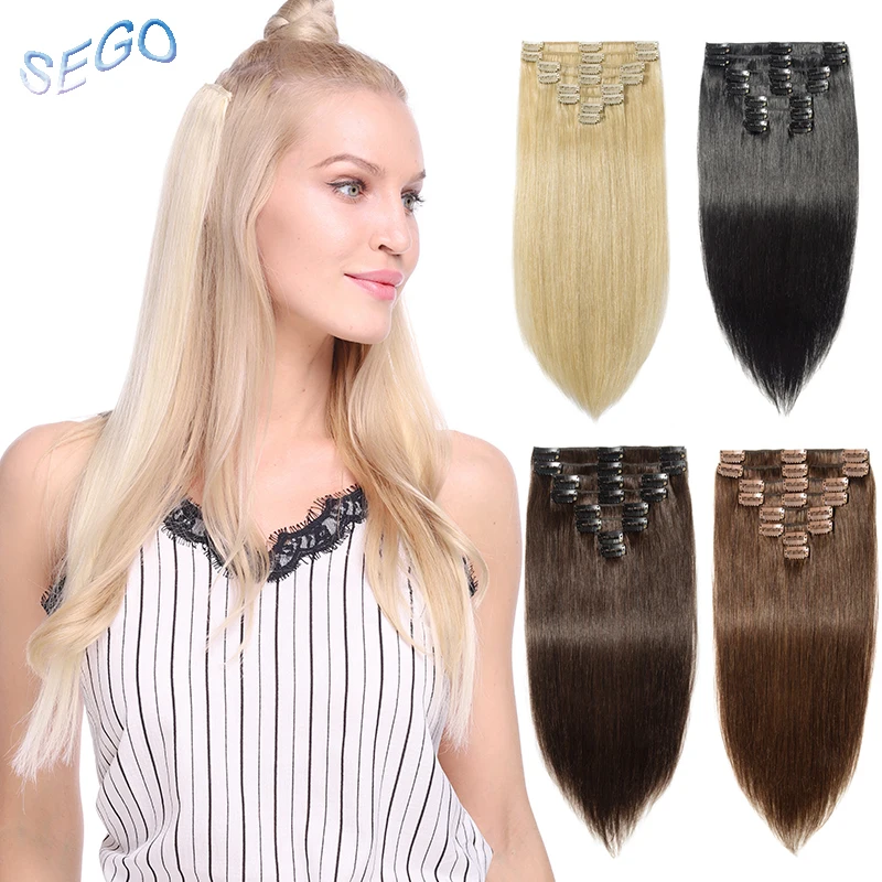 SEGO 1"-24" 70 г-120 г двойной вытяжки с зажимом в Пряди человеческих волос для наращивания не Реми 8 шт./компл. натуральные волосы#1# 1B#2#4#6#24#60#613