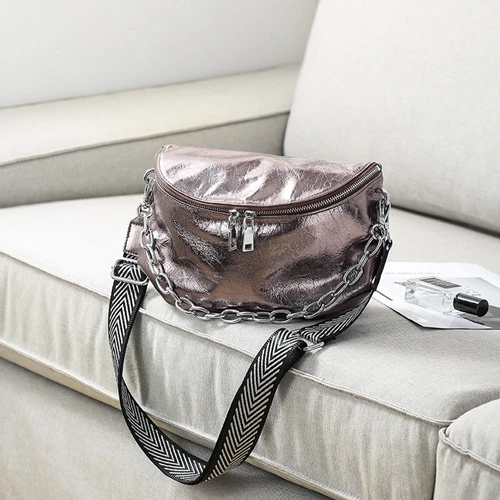 Metallic Tan WOONAM Женская модная сумка Топ скрыть из натуральной телячьей кожи металлик серебро Half Moon сумка WB990 - Цвет: Metallic Tan