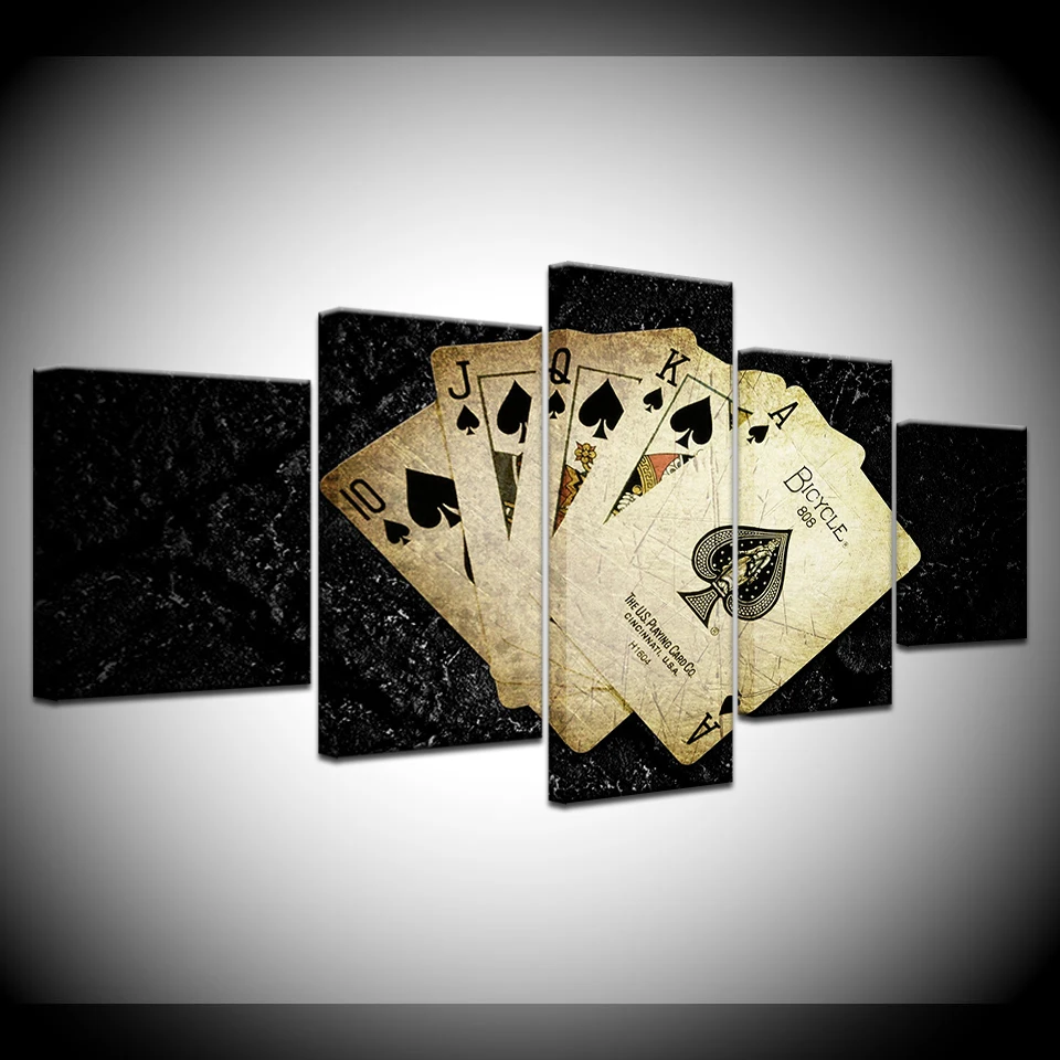 

5 Panel Cards Poker Game Pictures Wall Art Prints on Canvas Modern Pop Art Posters and prints for Room Decoration Artwork
