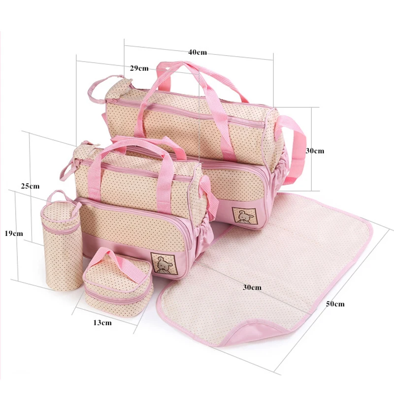 Fashion Mummy Stroller Bag Mommy Diaper Large Capacity Handbag Nappy Baby Travel Backpack 7 Colors 5Pcs/Set Care | Мать и ребенок