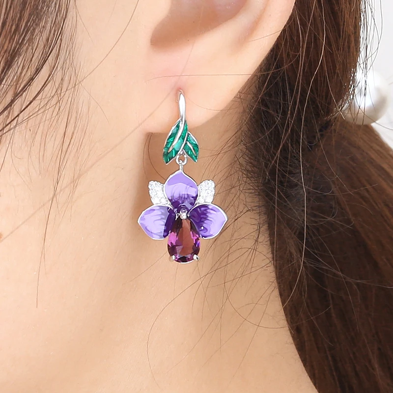 Медные эмалевые серьги для женщин ювелирные изделия в форме цветка с