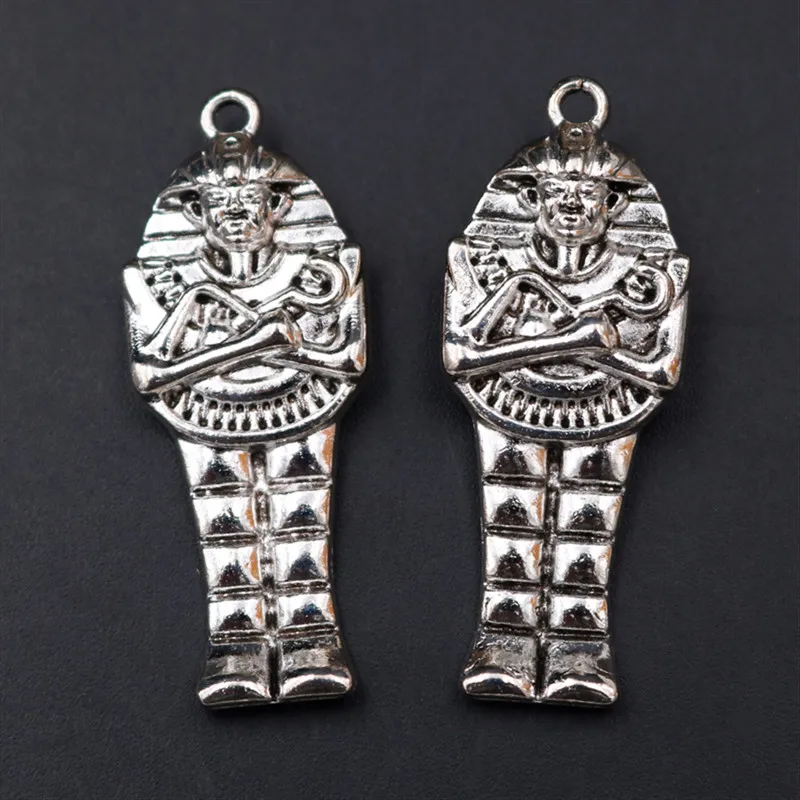 

WKOUD 6pcs Silver Color Ancient Egyptian Pharaoh Patron Saint Charm Necklace Key Chain DIY Metal Jewelry Alloy Pendant 45*18mm