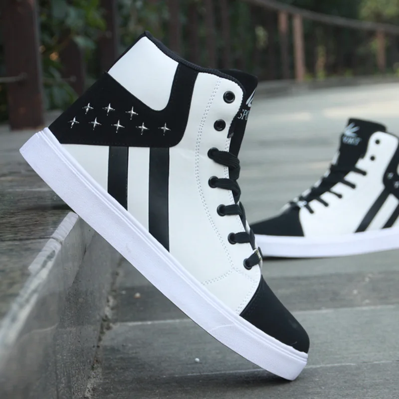 NEW Men Shoes High Top Casual Leather Flat Lace-up Boots Male Sneakers Skateboard Sneakers running Travel shoes