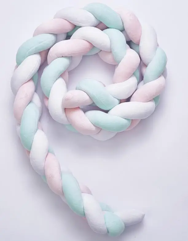 pink green white Тканевая полоска с узелком, шар, бампер для новорожденных, длинная плетеная подушка, детская кровать, бампер в кроватку, декор для детской комнаты, плюшевая игрушка WD001 - Цвет: pink green white