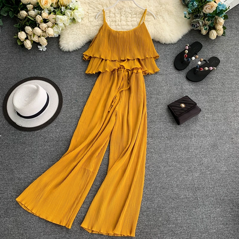 ALPHALMODA гофрированный топ на бретельках + плиссированные широкие брюки женские