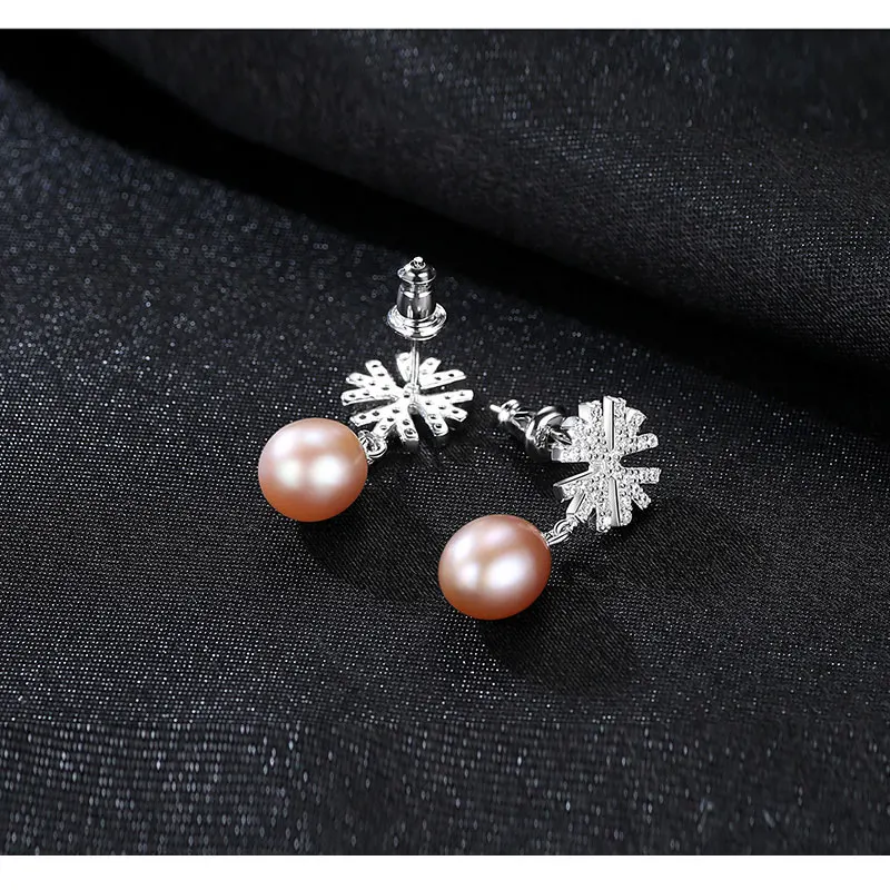 Снежинка-серьги Angel Girl для женщин с жемчугом естественного происхождения, настоящее серебряное ювелирное изделие 925 пробы. Женский подарок SE0057