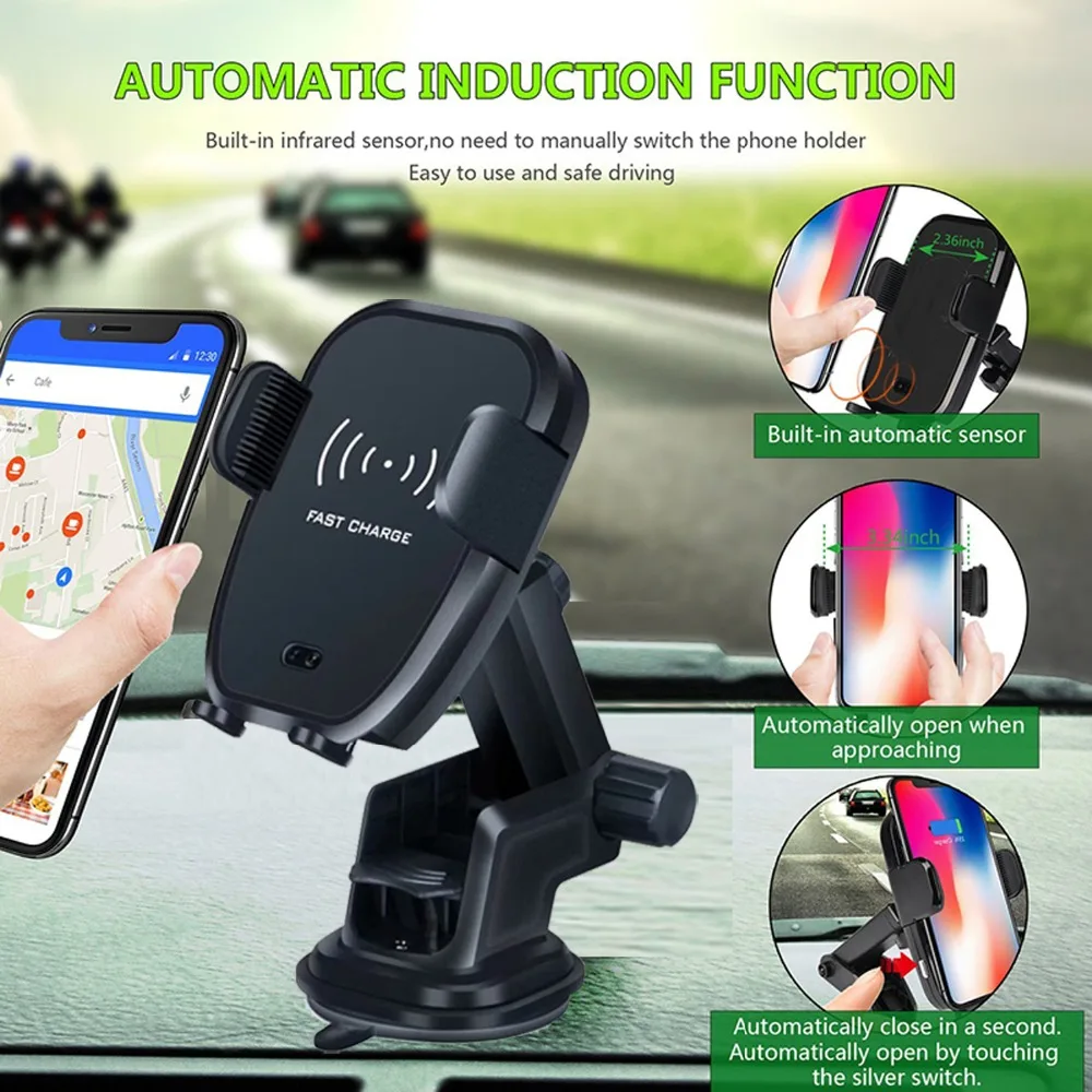 Fast Wireless Car Charger Automatic Infrared Sensor Mount Air Vent Phone Holder Cradle for iPhone 8 Plus X Samsung S9 Note 9 | Мобильные