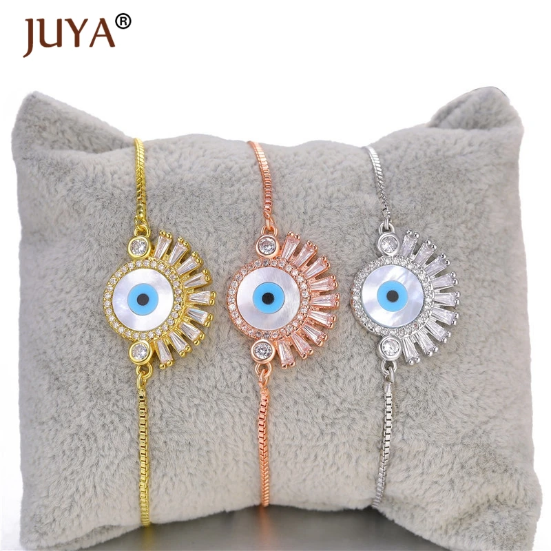 Juya 2019 Women Summer Bracelet Shell and Zircon Crystal Lucky Turkish Evil Eye Bracelets Bangle Femme Jewelry bransoletki | Украшения и
