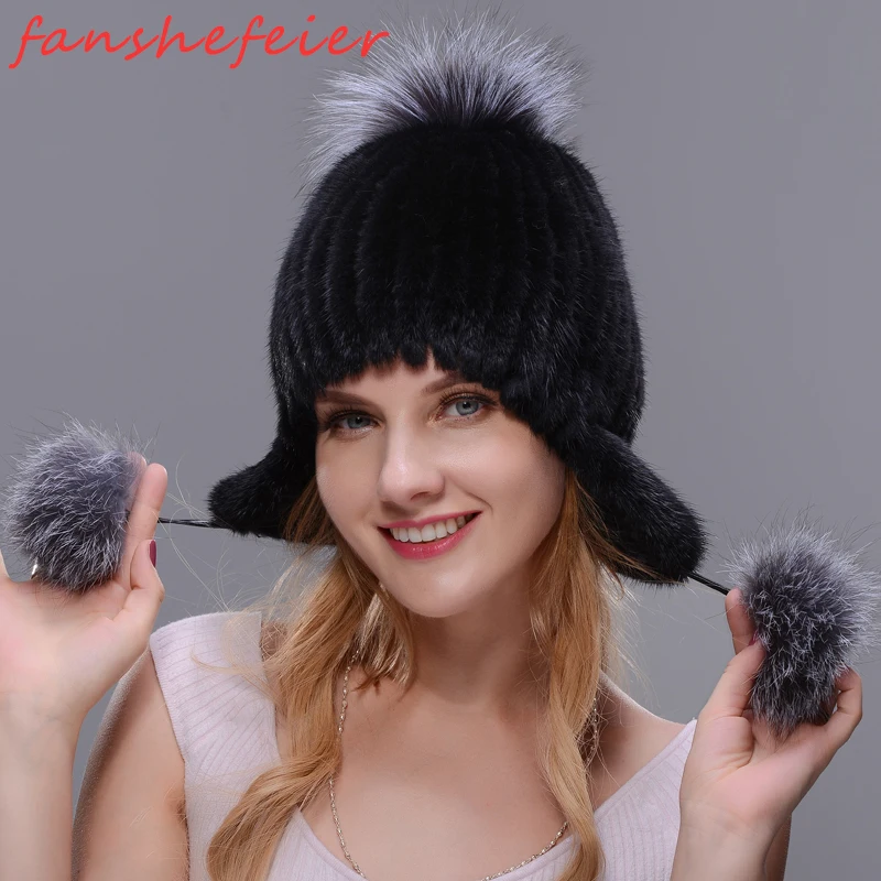 FANSHEFEIER зимняя женская Норковая шапка НОВАЯ для защиты ушей норки и лисы ручной