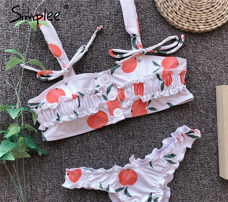Сексуальный купальник Simplee, с мягкими чашечками, розовый женский купальник с оборками и пуговичками, для лета, актуальный в году