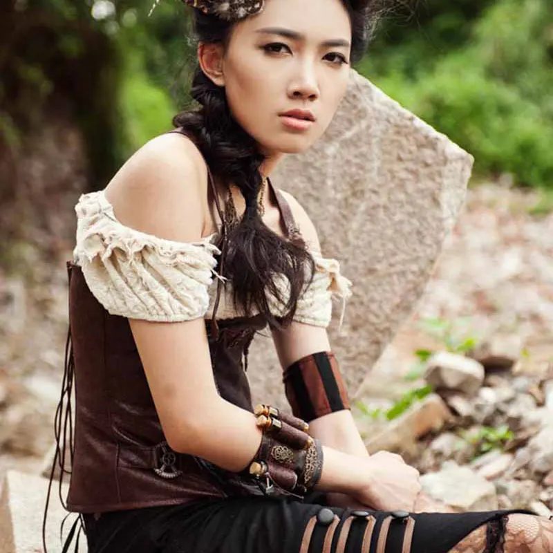 Corzzet Rtro коричневые нарукавники из искусственной кожи Бурлеск стимпанк