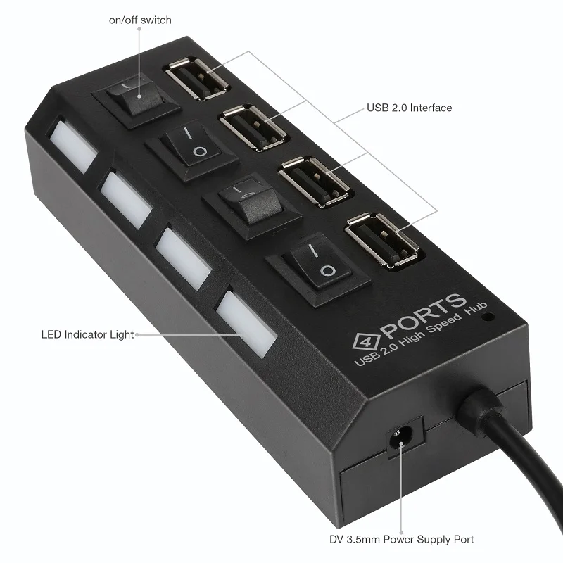 4-портовый микро USB концентратор 2 0 высокоскоростной разветвитель 480 Мбит/с LED с