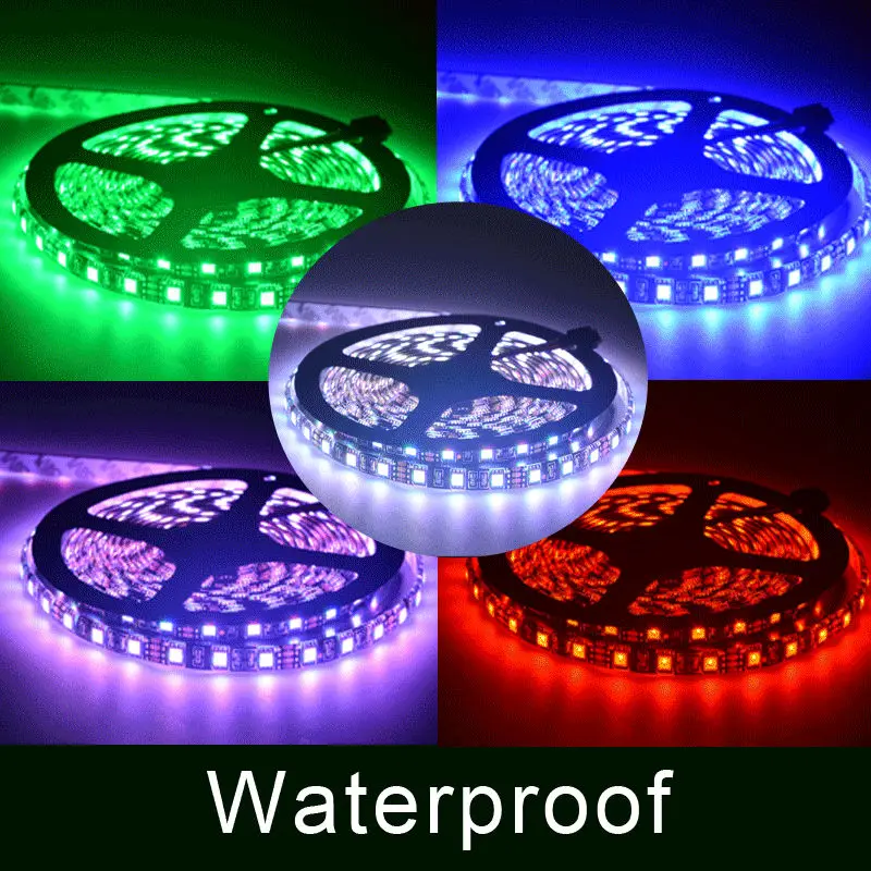 Светодиодная лента с черной печатной платой 12 В постоянного тока, 5050 RGB, белая, водонепроницаемая, светодиодный, диодные полосы 25 м, 15 м, потолочный светильник+ RGB пульт дистанционного управления+ источник питания