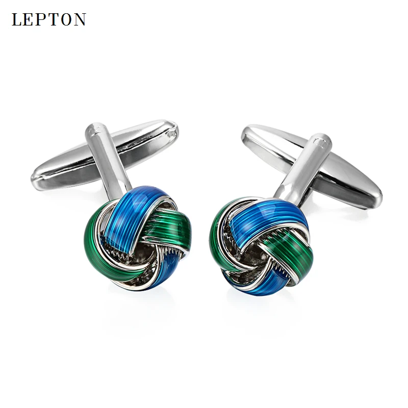 

2018 Fashion Metal Knot Cufflinks For Mens Lepton Blue & Green Knots Cuff links Men French Shirt Cuffs Cufflink Button gemelos