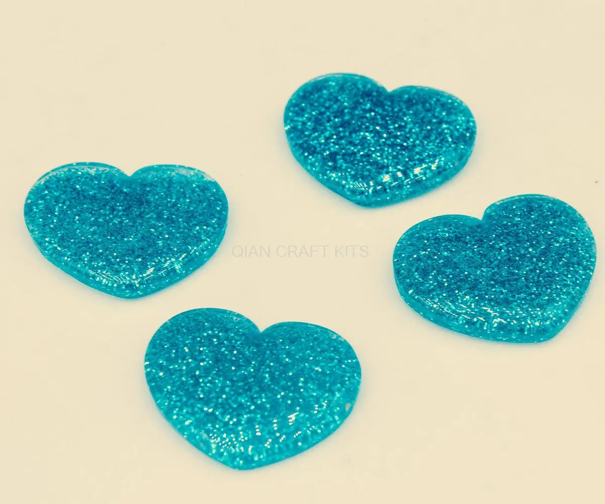 

200pcs sale 25mm Glitter Heart Flatback Resin Cabochons blue sky color
