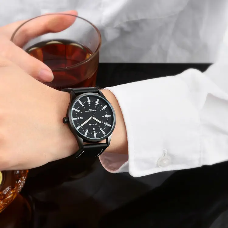 Модные кварцевые часы с кожаным ремешком мужские водонепроницаемые японские