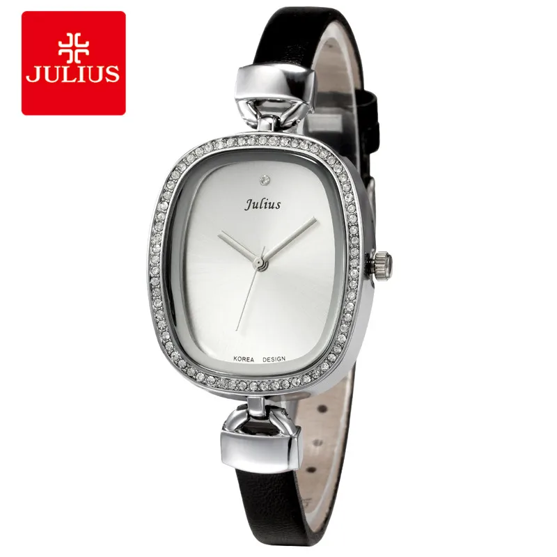 Юлиус 2018 Для женщин часы Новый Леди Кристалл Золотой натуральная кожа кварцевые