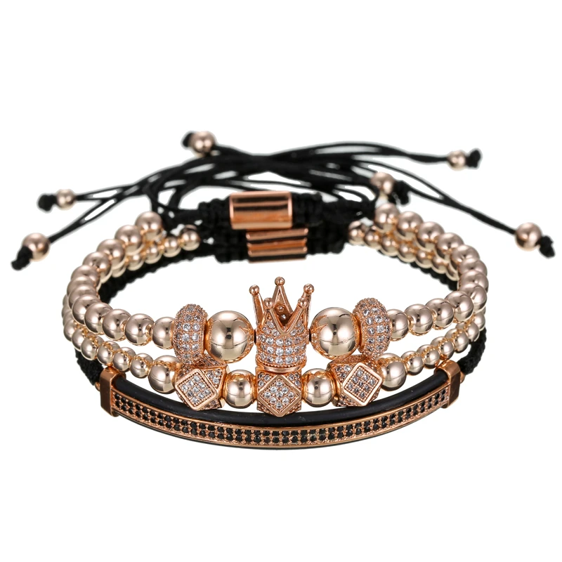 3 шт./компл. свадебный браслет для мужчин и женщин роскошные медные бусины