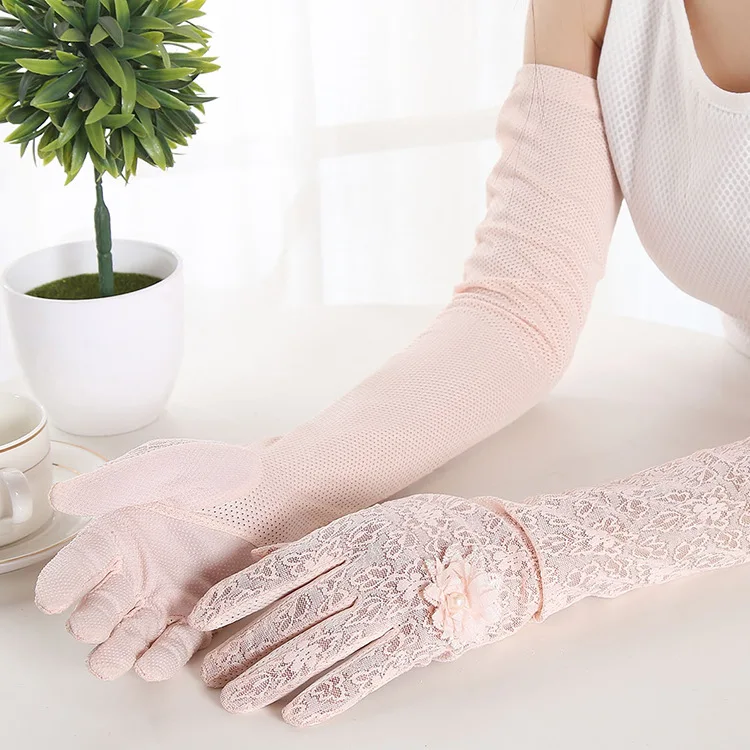 Летние длинные солнцезащитные перчатки для женщин с кружевами и хлопковыми