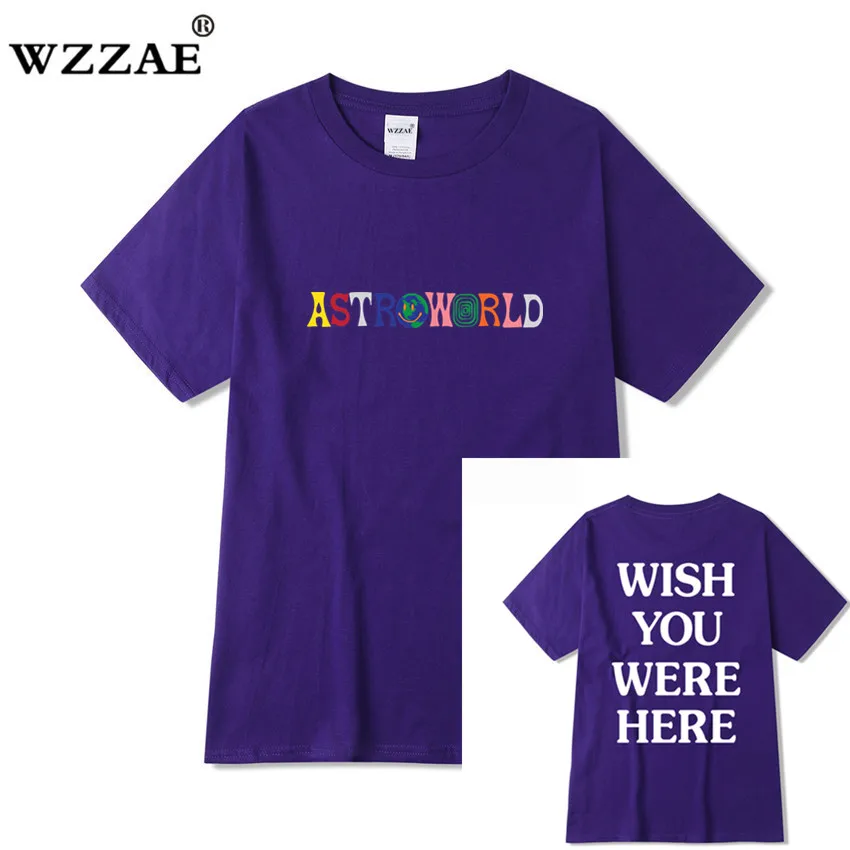Purple Трэвиса Скотта AstroWorld Tour футболка для мужчин и женщин 1:1 Трэвиса Скотта футболки Топы Футболки Уличная Хип-хоп kanye ASTROWORLD футболка - Цвет: Purple