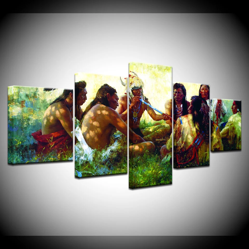 

5 Pieces America The Indians Primitive tribe HD Print Wall Art Pictures Canvas HD Painting Wall Picture Modular Frame Artwork