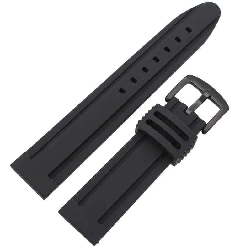 Black buckle 22 мм 24 мм силиконовый ремешок для часов спортивный мягкий резиновый ремешок для часов для дайвинга ремешок для часов из нержавеющей стали с пряжкой аксессуары для браслетов - Цвет ремешка: Black buckle