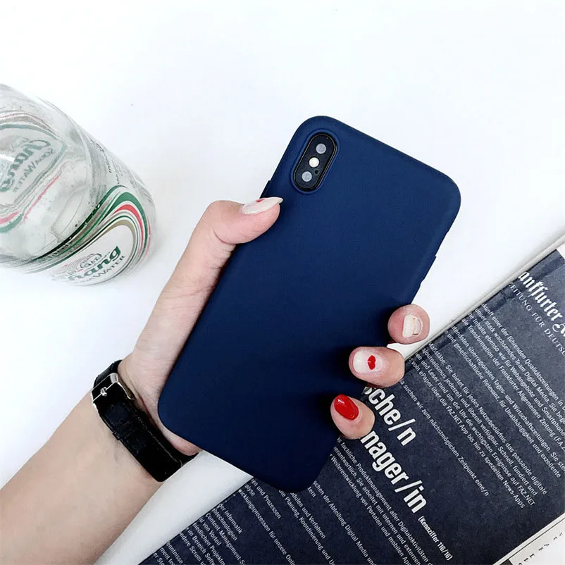 Однотонные милые чехлы для телефонов для iPhone XS Max XR 6 S 6 S 7 8 Plus X 5 SE 5S красный черный мягкий силиконовый Простой Модный чехол - Цвет: Синий