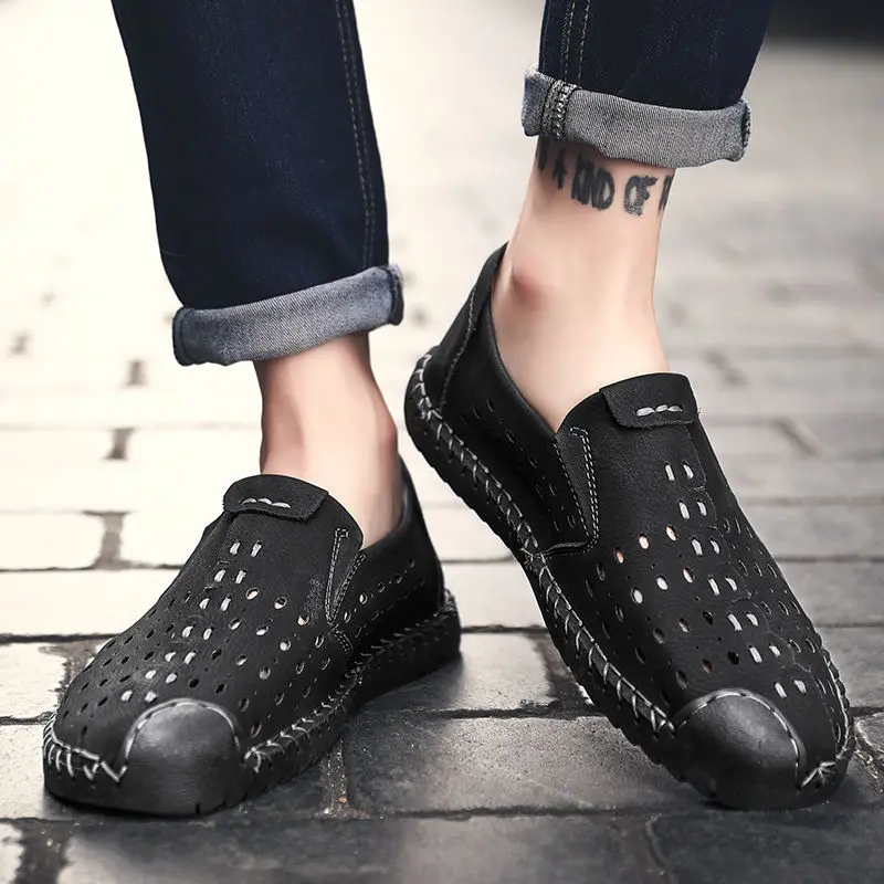2018 Summer Luxury Brand Men Shoes Breathable Sneakers Casual Genuine Leather Moccasins Slip On Loafers Tenis Masculino | Обувь
