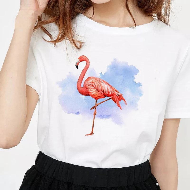 2019 Women's Pink FLAMINGO Special Edition Funny Tees Korean Style Harajuku Women Shirt Plus Size Tops Woman Clothes 90s | Женская