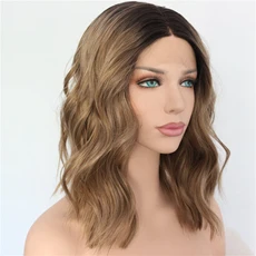 Lvcheryl Омбре коричневые корни пепельный блонд короткий Боб ручная вязка Полная плотность высокая температура волокна волос Синтетические Кружева передние парики