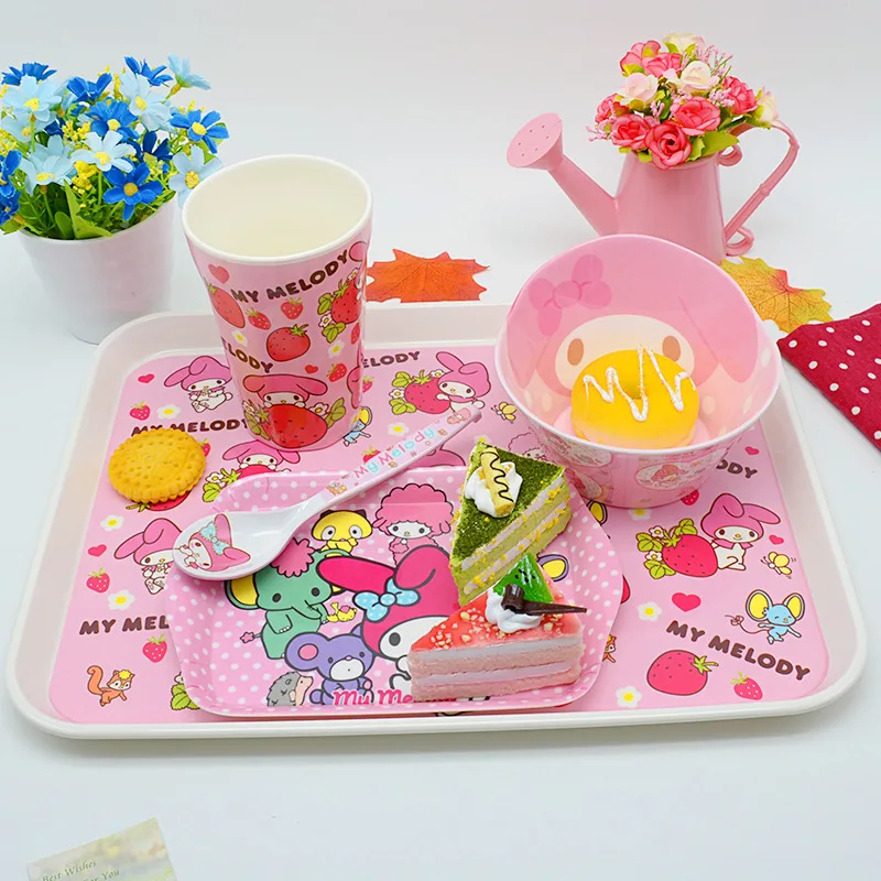 2017 new 5 PCS/set cartoon lovely animals into the baby Melamine Children's tableware cutlery set plate glass spoon fork bow | Мать и