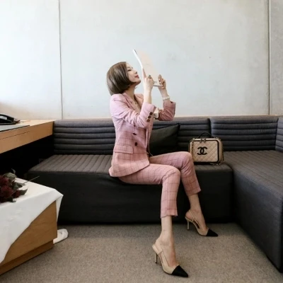 Женский офисный костюм из 2 предметов винтажные деловые костюмы в клетку