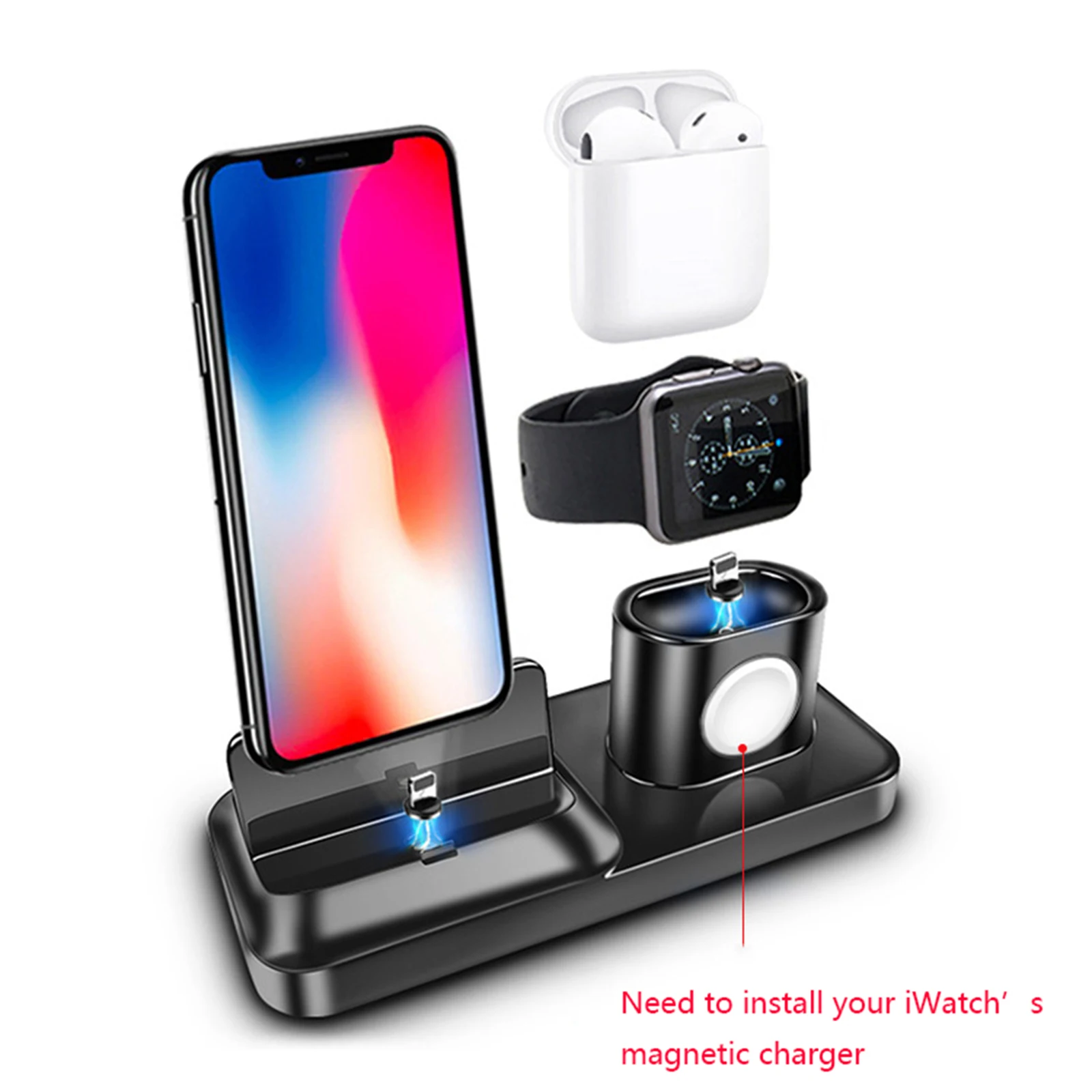 3 в 1 Магнитный Держатель зарядного устройства для телефона iPhone для AirPods/iWatch Беспроводная зарядная док-станция