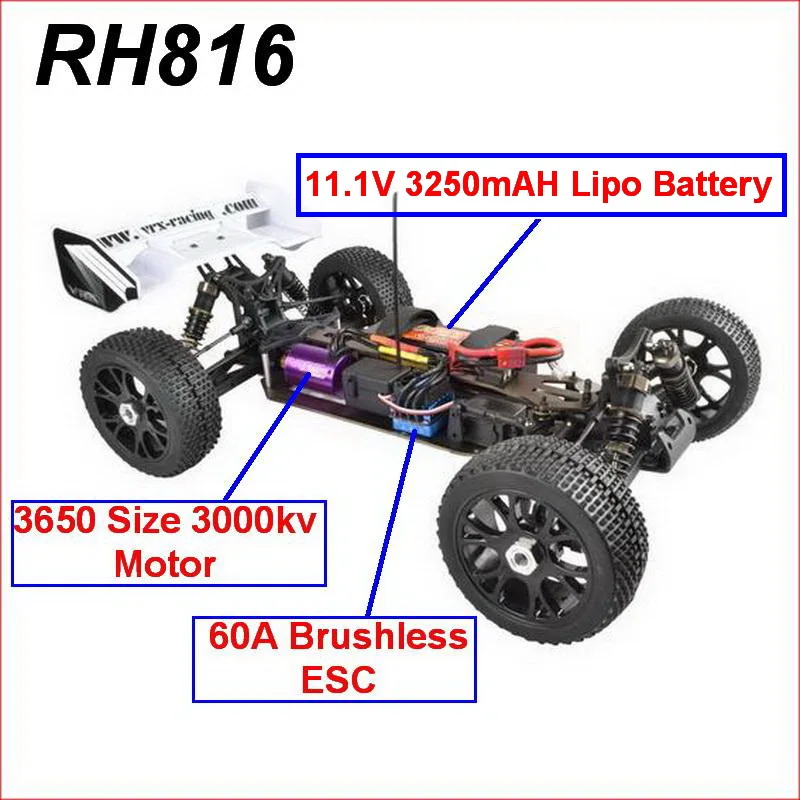 VRX Racing RH816 бесщеточный 1/8 весы 4WD электрический внедорожник rc автомобиль из подразделений по производству/60A ESC/3650 мотор/11,1 V 3250 mAH литий-полимерный Батарея/2,4 ГГц