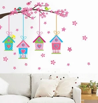 Милые розовые птицы дома наклейки на стену обувь для девочек гостиная спальня