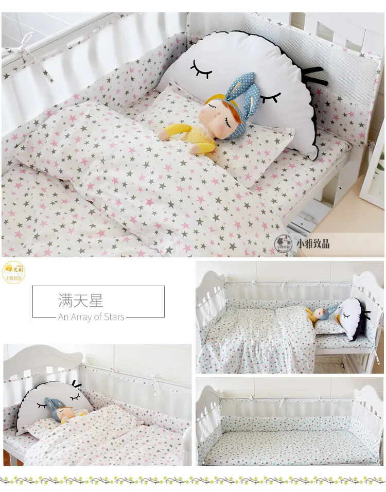 

7pcs Cotton Girl Boy Crib Bed Linen Kit Cartoon Newborn Baby Crib Bedding Set Includes Bumpers Duvet Cover Pillowcase Flat Sheet