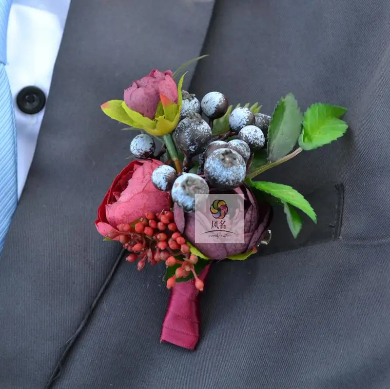 Color6 Boutonniere 1 шт свадебная бутоньерка, жених бутоньерка Невеста Подружка невесты женские руки на запястье цветок Искусственные цветы корсажи свадебные принадлежности - Цвет: Color6 Boutonniere