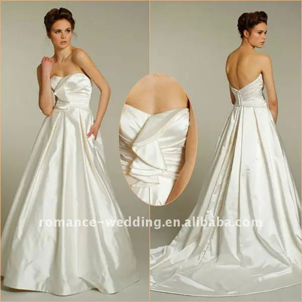 JM0015 Simple Designed Taffeta Strapless A-line Draped Wedding Gown |