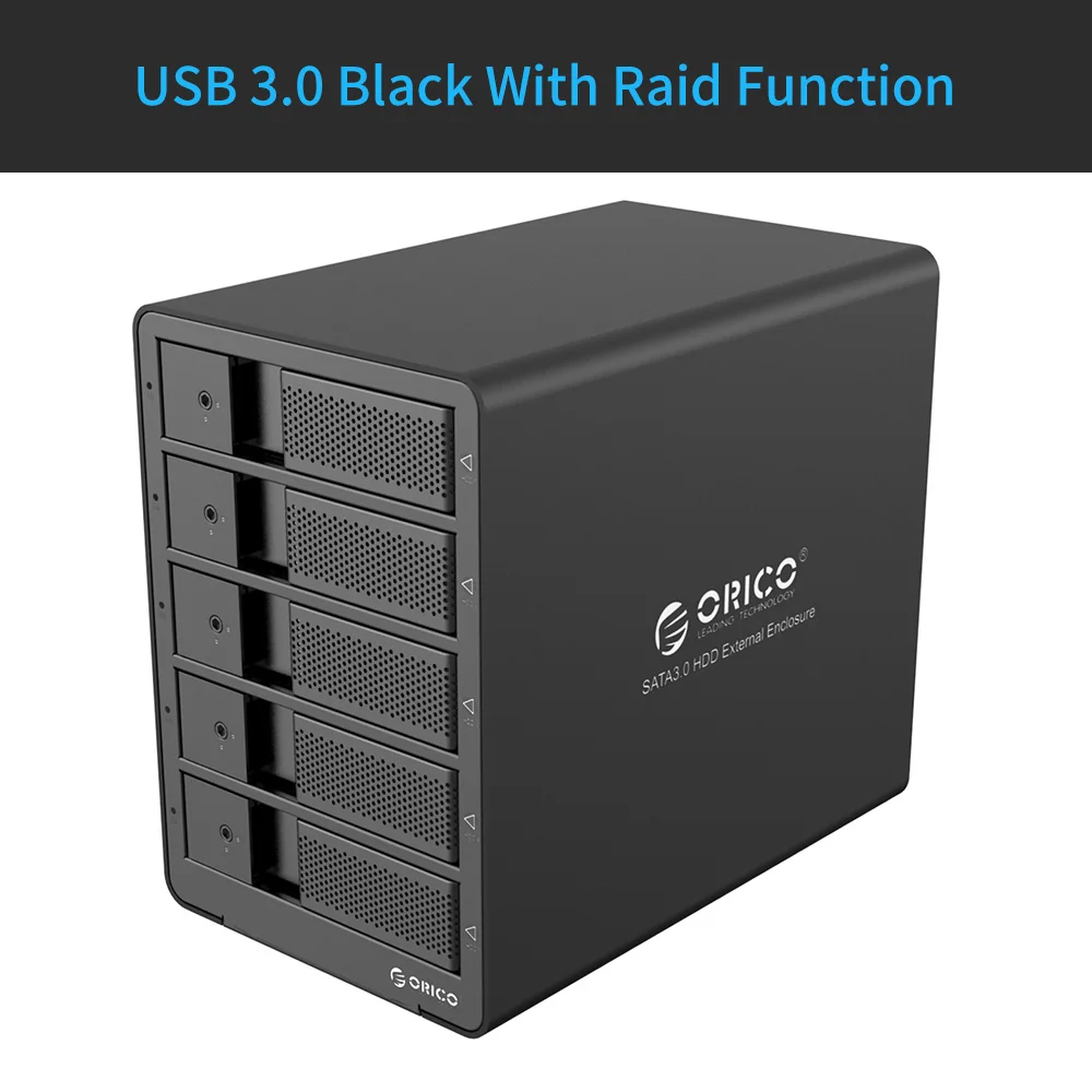 BlackEU RaidFunction ORICO 5 bay 3,5 дюйма SATA алюминиевый USB3.0 корпус для жесткого диска 50 ТБ макс с 12V6. 5A ЕС вилка адаптер питания из России Склад - Цвет: BlackEU RaidFunction