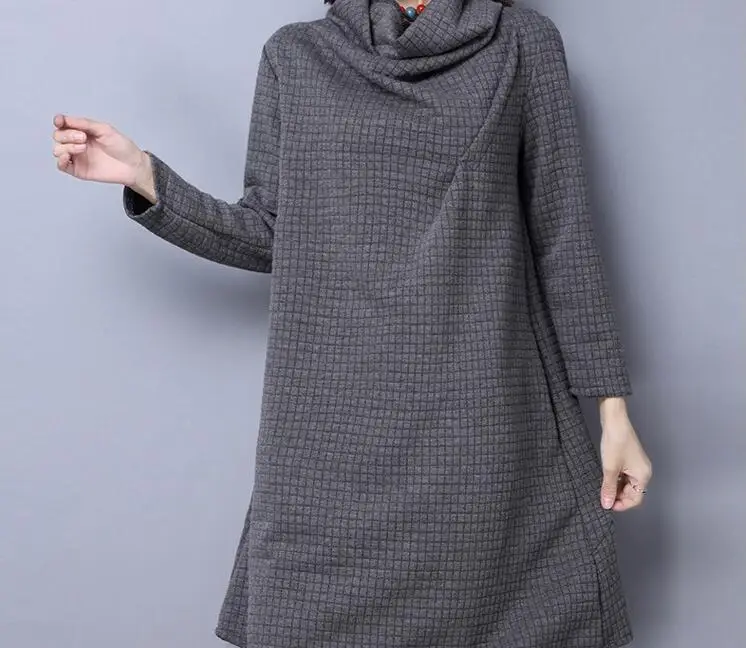 2017 зимнее теплое женское Красное/черное повседневное хлопковое свободное платье