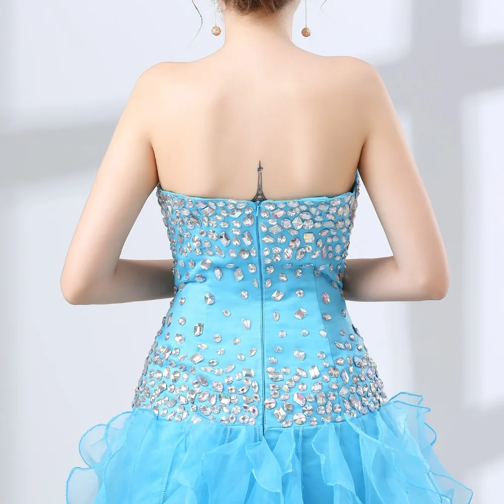 

JaneVini Sparkly Crystal Blue Prom Dress Woman 2019 High Low Long Gala Formal Party Gowns Beaded Backless Special Occasion Dress