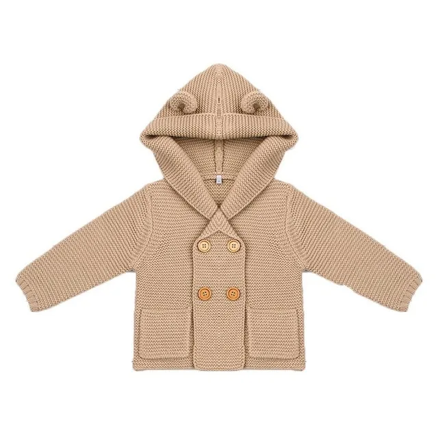khaki without fur Детский свитер; кардиган с ушками для маленьких девочек; вязаные куртки с капюшоном для новорожденных мальчиков; Весенняя Детская куртка; пальто с капюшоном; свитера для девочек - Цвет: khaki without fur