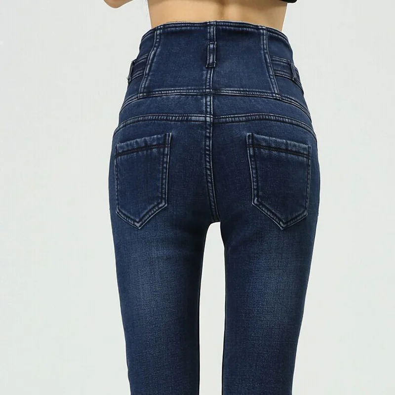 Зима высокое качество теплая женская талии густой шерсти джинсы Большой размер