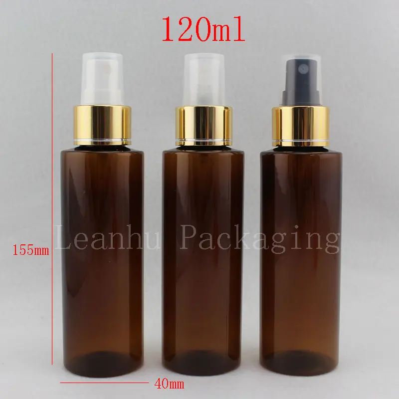 

120 мл X 40 пустой коричневый пластиковый косметический флакон с золотым распылительным насосом флакон духов, 4 унции распылитель насос контейнер, распылитель туман насос
