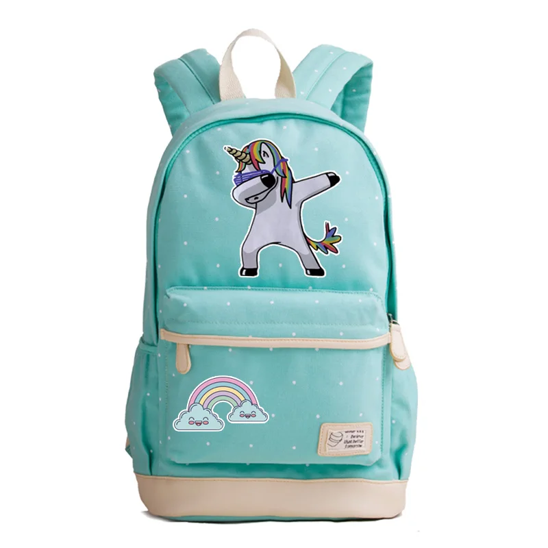 New Summer Style Rainbow Unicorn Printing Backpack Canvas School Bags for Teenage Girls Candy Color Women Backpack Rucksack